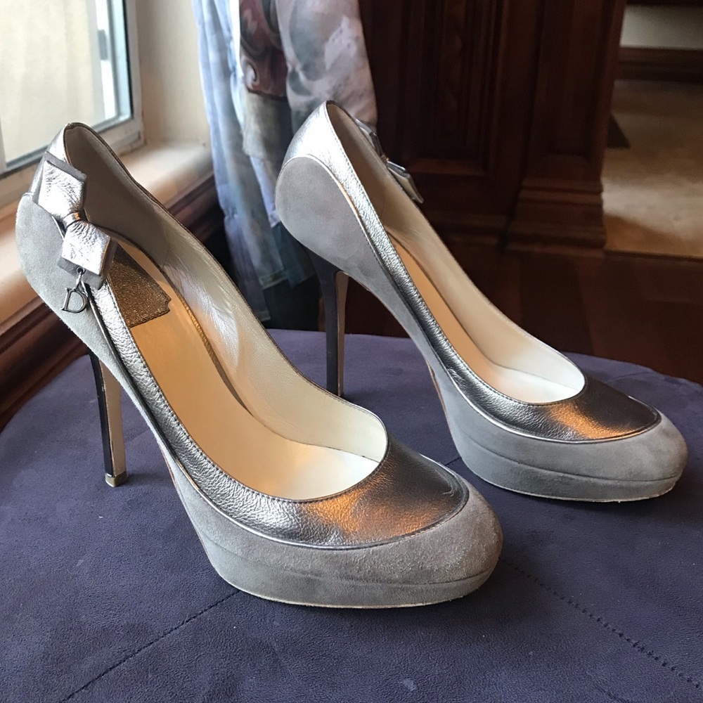 Christian Dior gray suede and metallic heels